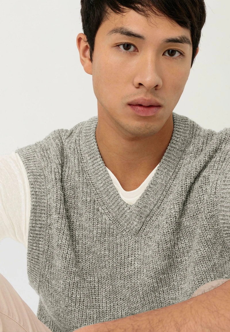 V NECK - Strickpullover - Kieselgrau 3 V NECK - Strickpullover - Kieselgrau – Bild 3